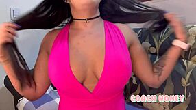 Enjoy HD jerk off instructions with a beautiful brunette with large boobs