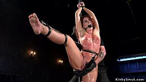 Redhead in bondage gets waxed