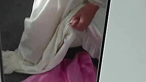 Woman in satin nightgown receives cum