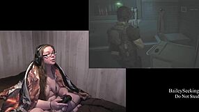 naked brunette plays resident evil 3 part 7 with tattoos and piercings