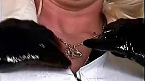 Oiled silicone boobs bounce under tight shirt