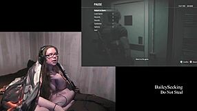 naked brunette plays resident evil 3 part 7 with tattoos and piercings