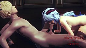 This Hentai Ganyu has sex with a Japanese girl with a massive ass and ejaculates inside her