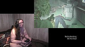 naked brunette plays resident evil 3 part 7 with tattoos and piercings