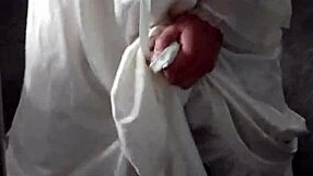 Woman in satin nightgown receives cum