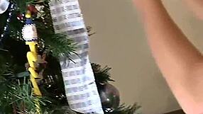 trixie teen teases her shaved pussy solo for christmas