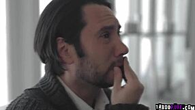 Girl with big tits fucks husband with strapon on all fours