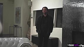 Girl with big tits fucks husband with strapon on all fours