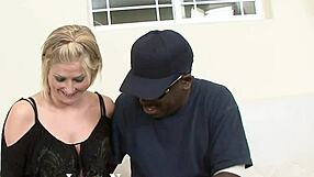 A hot black cook serves a horny blonde with a juicy tit cumshot.