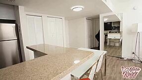 voyeur sara jay observes nina kayy riding and getting pussy fucked in kitchen