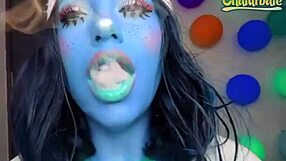 blue babe squirts with ball gag shaking tits and ass