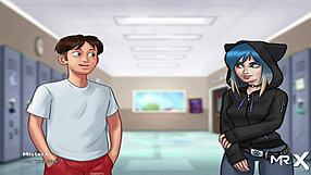 summertimesaga wet shower scene with delayed lessons after e2 in anime style