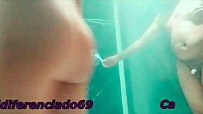 Intense fucking of natural tits fetish in hotel bathroom