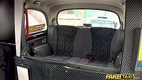 Blonde taxi driver delivers double cumshot blowjob to jennifer amilton in fake reality car