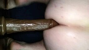 dude bent over getting fucked doggy style with a dildo, that gay toy action is intense