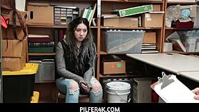 Pilfer4k: Petite teen shoplifter with big tits gets caught and fucked by her familiar guard.