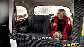 Blonde taxi driver delivers double cumshot blowjob to jennifer amilton in fake reality car