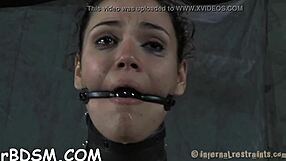 Bound Brunette Babe Toys Her Tits Intensely