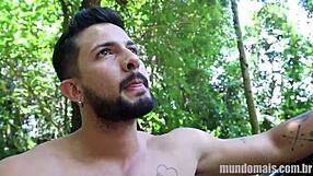 Crossdressing guy takes big interracial cock bareback in woods car