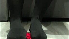 i play with my toy's legs in black tights