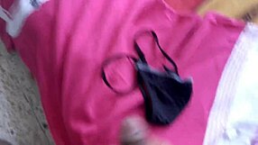 Indian babe masturbates with cum on her thong