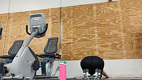 Asian woman in black leggings at the gym