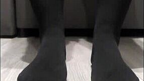 i play with my toy's legs in black tights