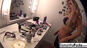 Samantha saint nude blonde babe masturbates solo in black light