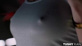 tushyraw fiery redhead in oiled lingerie positions