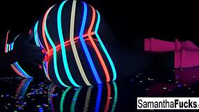Samantha saint nude blonde babe masturbates solo in black light