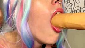 Tied Cutie Sucks Cock on Dildo Fuck Machine