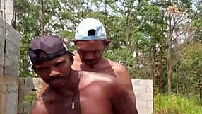 Two horny guys hook up in abandoned construction site.