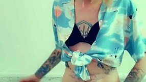 Transsexual in lingerie masturbates