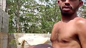 Two horny guys hook up in abandoned construction site.