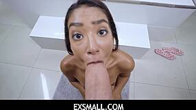 Sarah Lace's tiny ebony pussy stretched by big dick