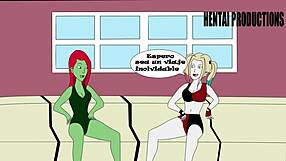 I watch Harley and Ivy heat up in this bdsm lesbian hentai scene