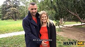Hunt4k pregnant girl in red drilled for cash