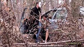 Kumalott teen blonde captured and anal fucked in outdoor 3some. Russian group assfucking leads to facial?