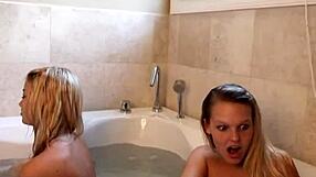 Petite Teen 18+ Lesbian Naked In The Tub, Teasing And Masturbating Intensely.