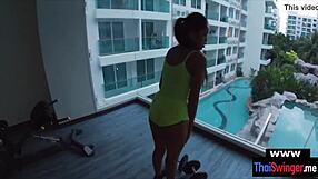 Thai wife’s workout turns into a steamy quickie with her husband.