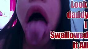 In the early morning, the venezuelan latina deepthroats and swallows cum, not her daughter.