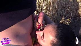 Young brunette teen sucks biker cock outdoors in public amateur blowjob