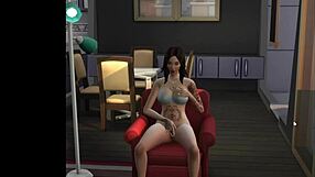 Tattooed Brunette in Sims 4 Masturbates with Pussy Fingering