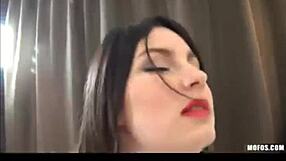 Busty slut flaunts big tits in red lingerie!