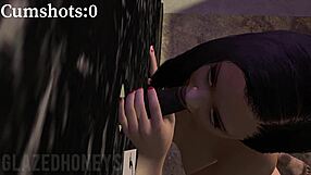 Slut Sucks Six Massive Cocks at Gloryhole for Cum Facial