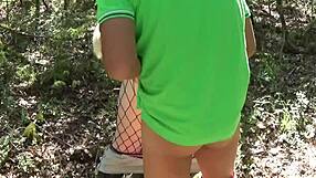 Busty tattooed mature slut bent over for outdoor anal adventure