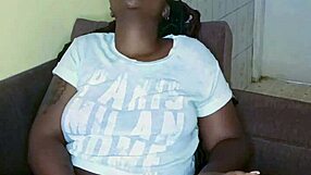 Black babe's teasing pussy play with big tits.