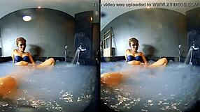 Watch her wet fingers tease in the whirlpool shower voyeur style