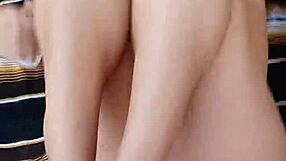 blond milf fingers pussy in public, gets creamed outdoors