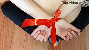 Tied-up girlfriend receives cunilingus and cum in mouth during lesbian BDSM scene